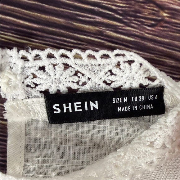 SHEIN Gorgeous White Floral Embroidered Crocheted Shift Blouse NWOT 100% Cotton - Picture 8 of 13